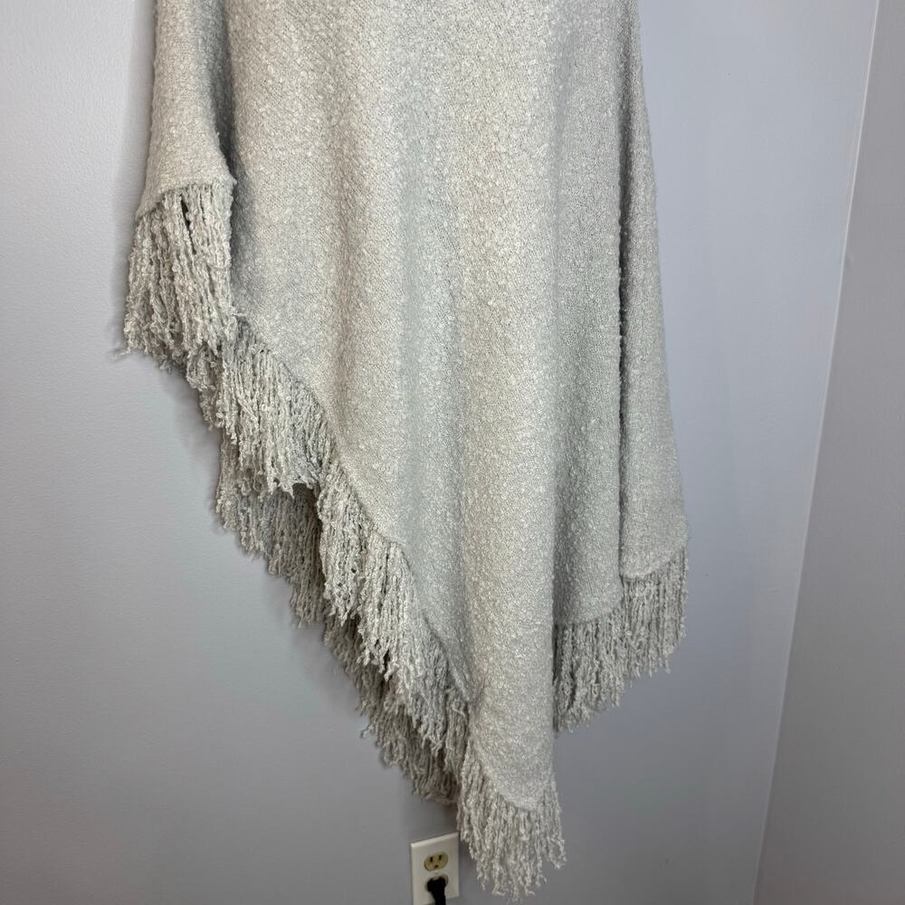 Ser.O.Ya Frost Poncho Wool Blend Fringe Hem Boho Silver Beige Women's XXS/XS - Picture 6 of 14